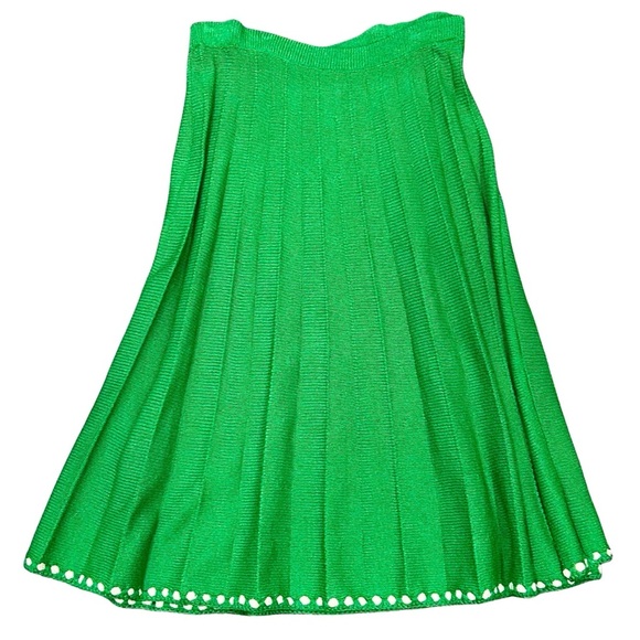 Vintage Adolfo New York Knit Skirt Suit Set Green & White | 70% Wool | Size S - Picture 5 of 8